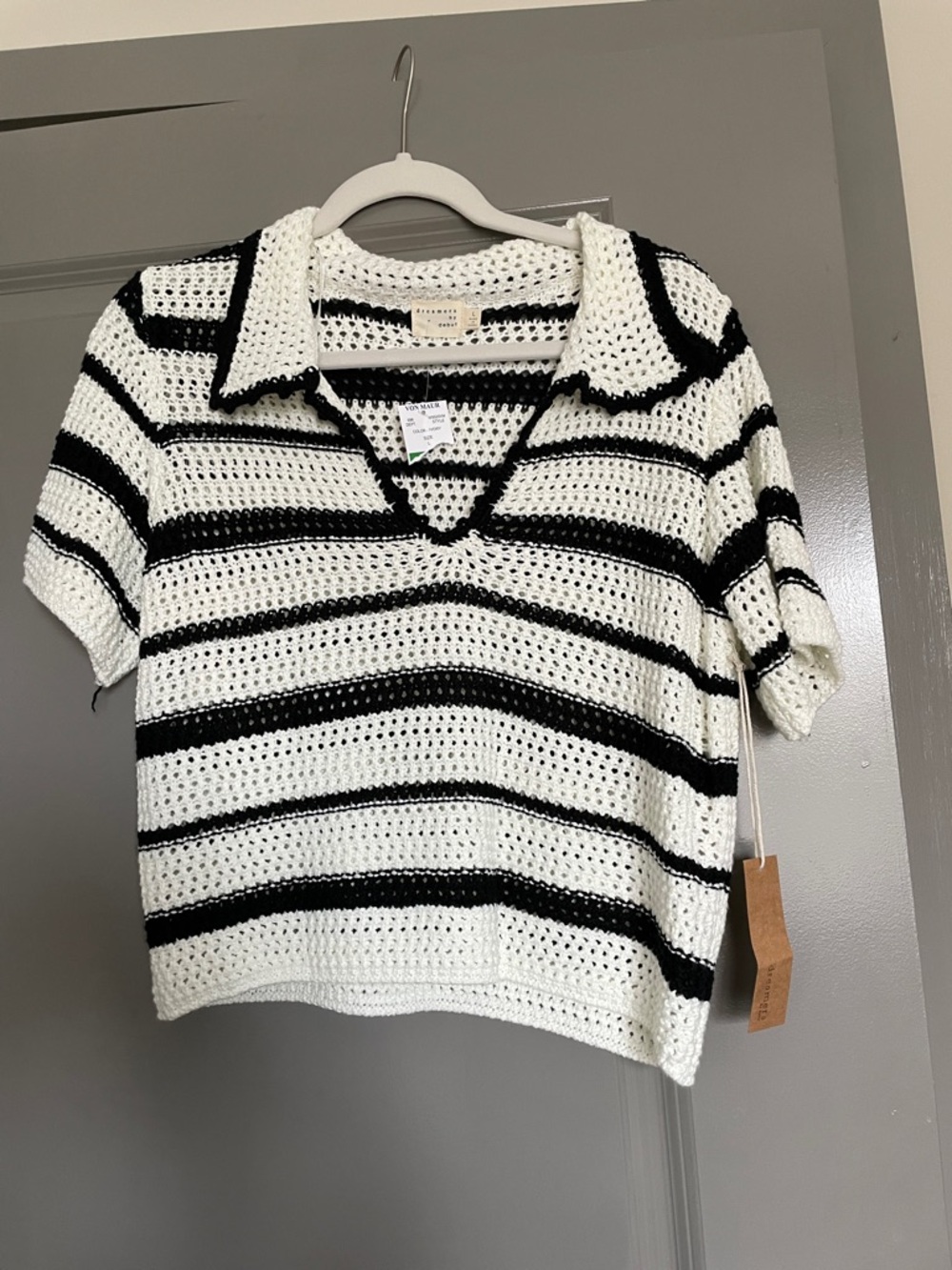 NWT Dreamers Crochet Polo Top - Ivory & Black
